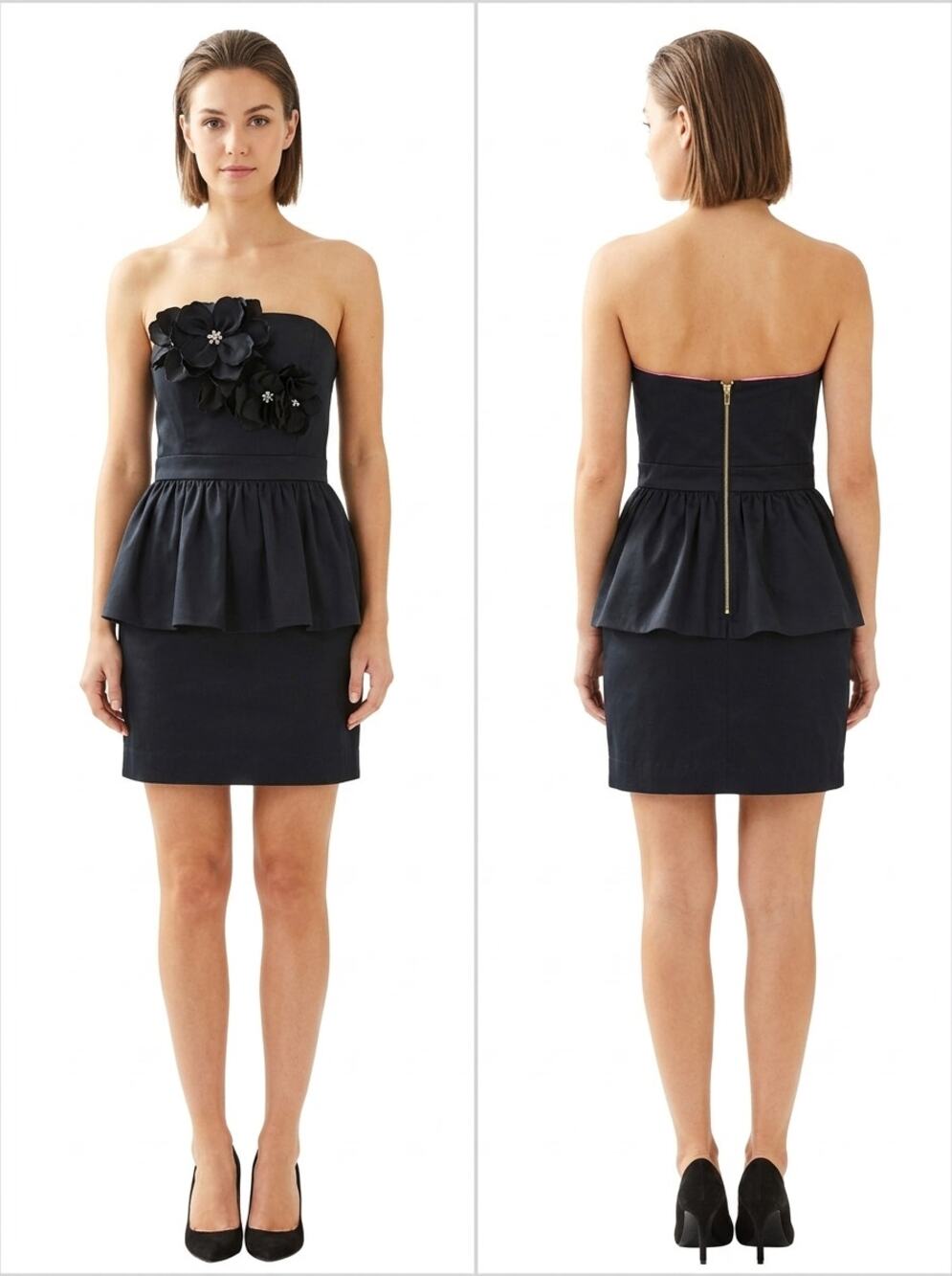 Lilly Pulitzer Black Strapless Peplum Floral Mini Dress Women Size 0